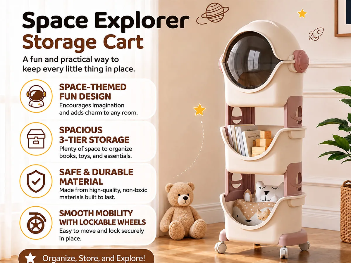 Astronaut 3-Tier Storage Organizer with Cover & Lockable Wheels