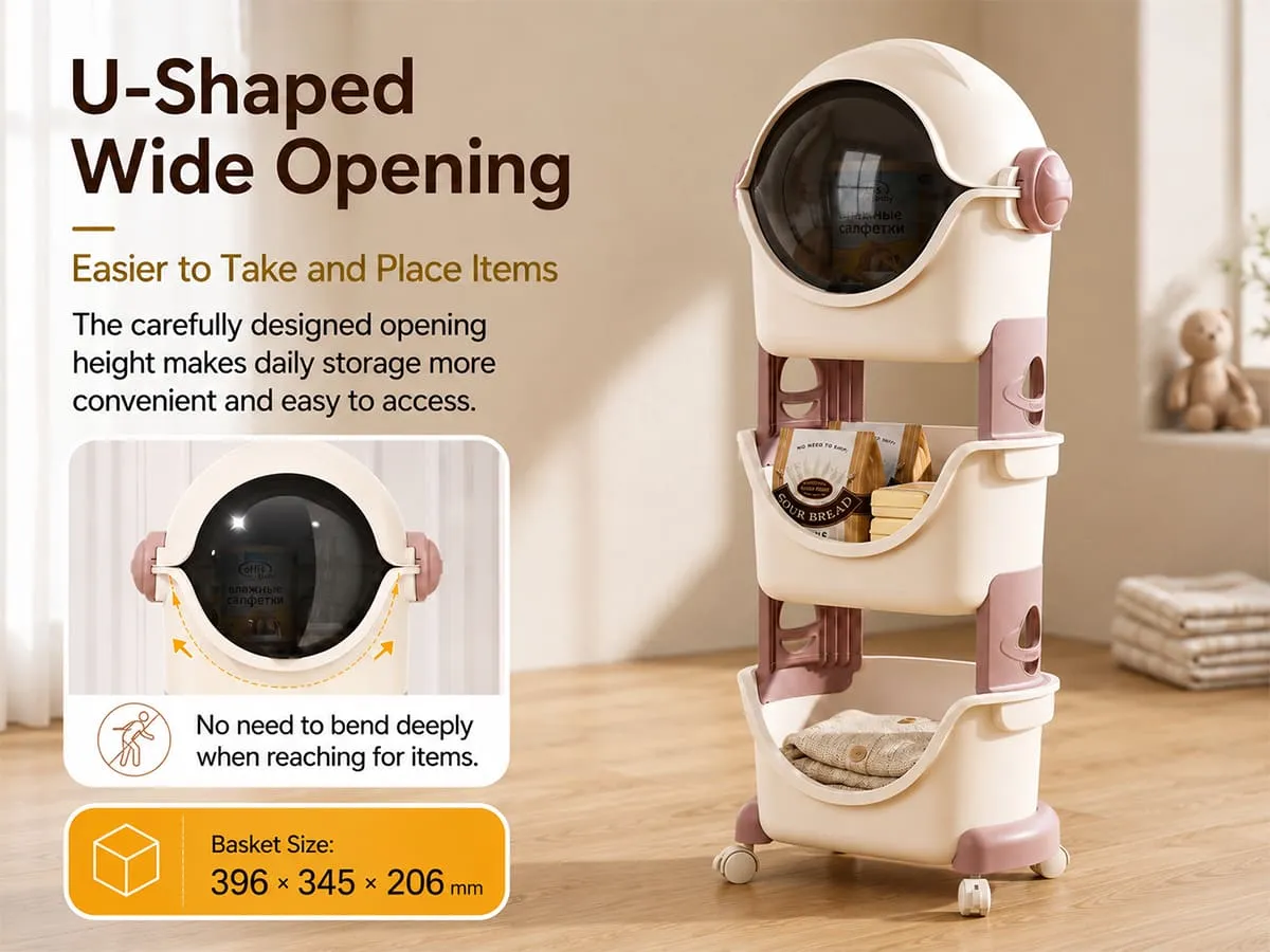 Astronaut 3-Tier Storage Organizer with Cover & Lockable Wheels
