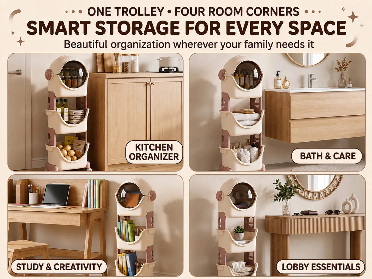 Astronaut 3-Tier Storage Organizer with Cover & Lockable Wheels