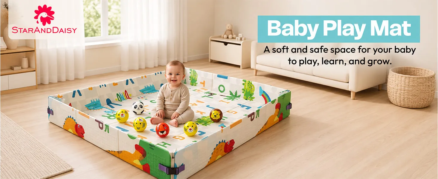 Baby Play Mat 6 × 5 ft, 6mm Thick Foldable XPE Foam Mat