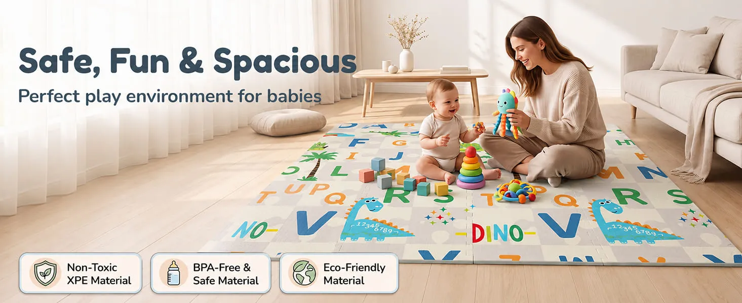 Baby Play Mat 6 × 5 ft, 6mm Thick Foldable XPE Foam Mat