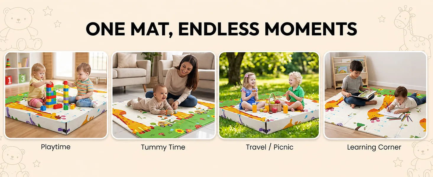 Baby Play Mat 6 × 5 ft, 6mm Thick Foldable XPE Foam Mat