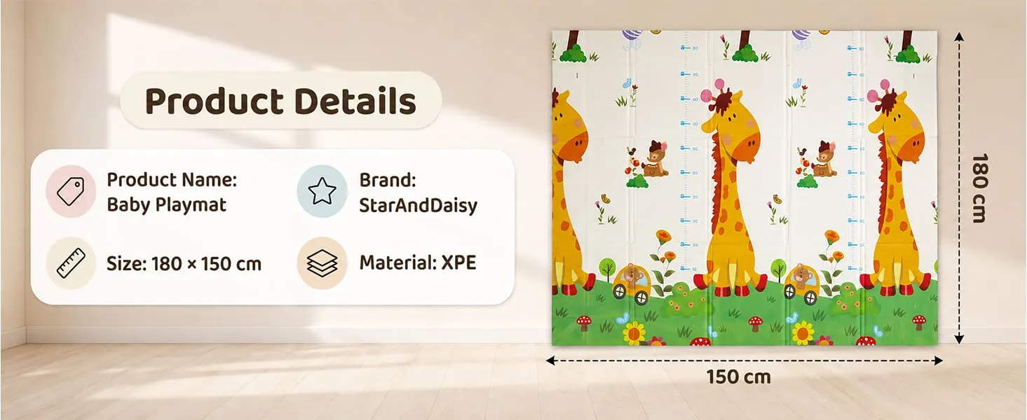 Baby Play Mat 6 × 5 ft, 6mm Thick Foldable XPE Foam Mat