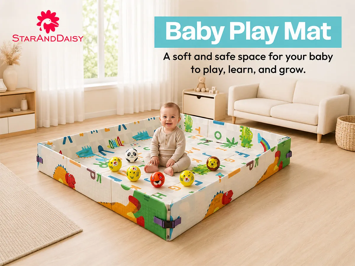 Baby Play Mat 6 × 5 ft, 6mm Thick Foldable XPE Foam Mat