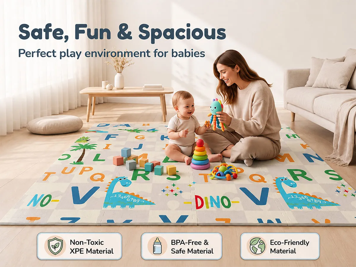Baby Play Mat 6 × 5 ft, 6mm Thick Foldable XPE Foam Mat