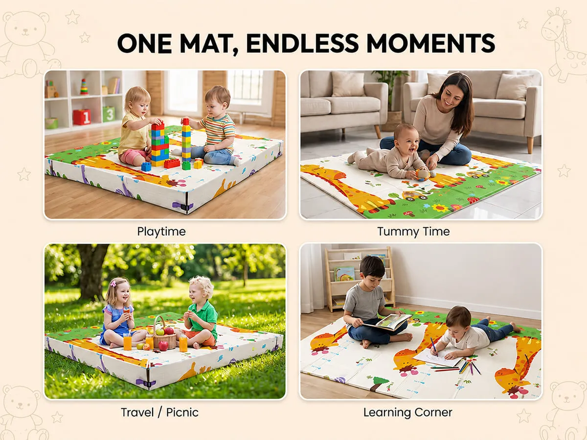 Baby Play Mat 6 × 5 ft, 6mm Thick Foldable XPE Foam Mat