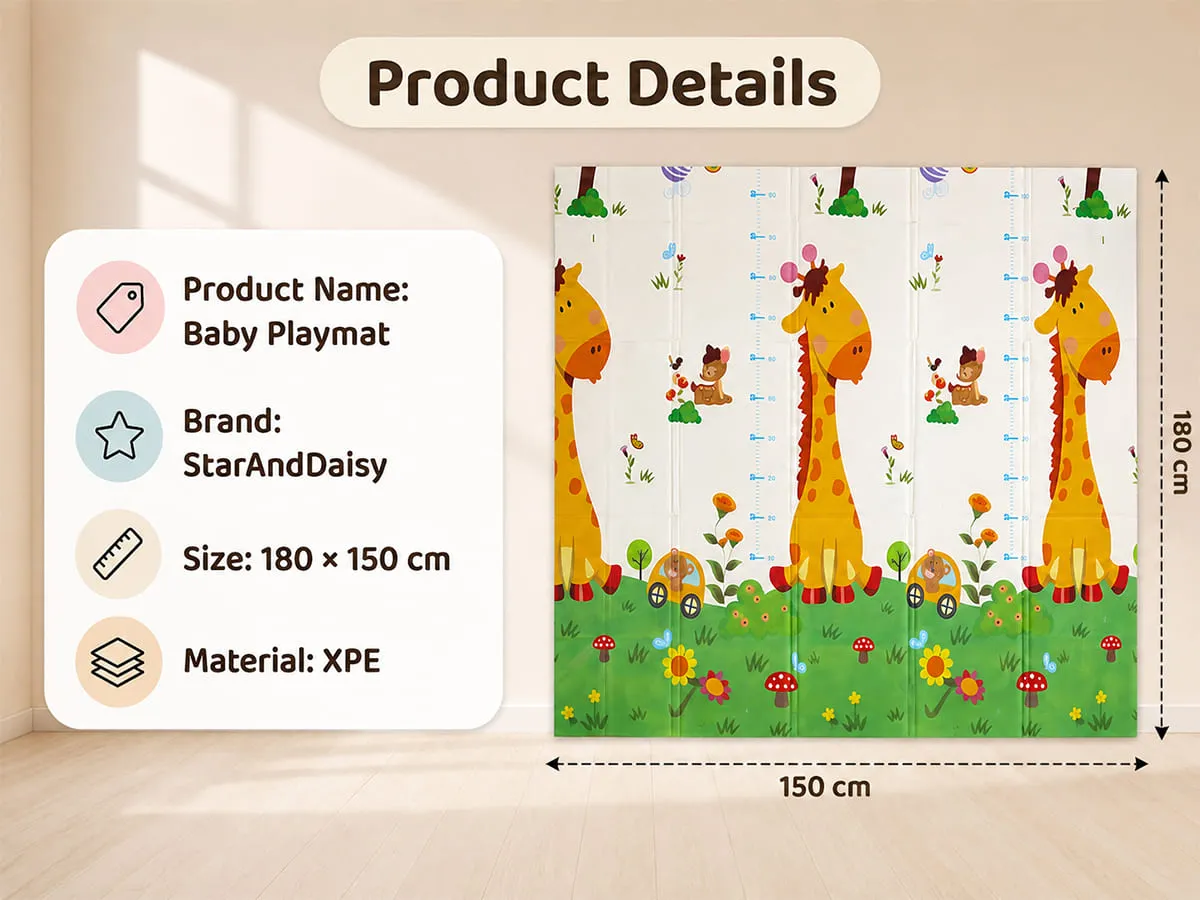 Baby Play Mat 6 × 5 ft, 6mm Thick Foldable XPE Foam Mat