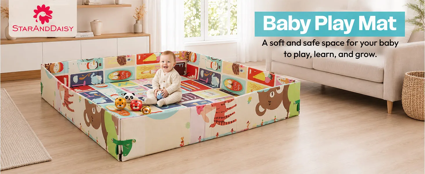 Baby Play Mat 6 × 5 ft, 6mm Thick Foldable XPE Foam Mat