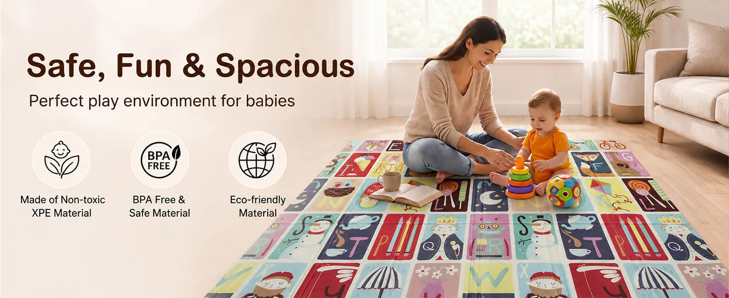Baby Play Mat 6 × 5 ft, 6mm Thick Foldable XPE Foam Mat