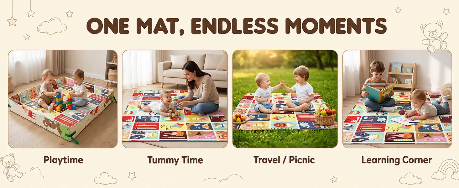 Baby Play Mat 6 × 5 ft, 6mm Thick Foldable XPE Foam Mat