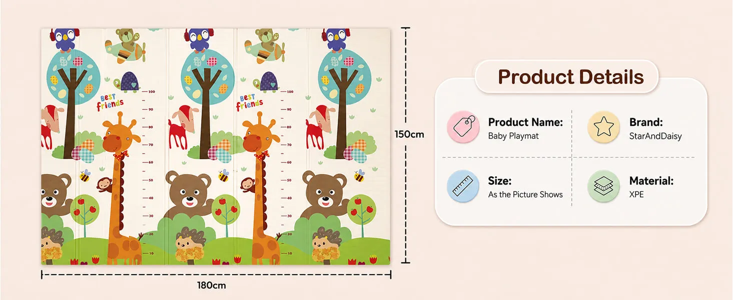 Baby Play Mat 6 × 5 ft, 6mm Thick Foldable XPE Foam Mat