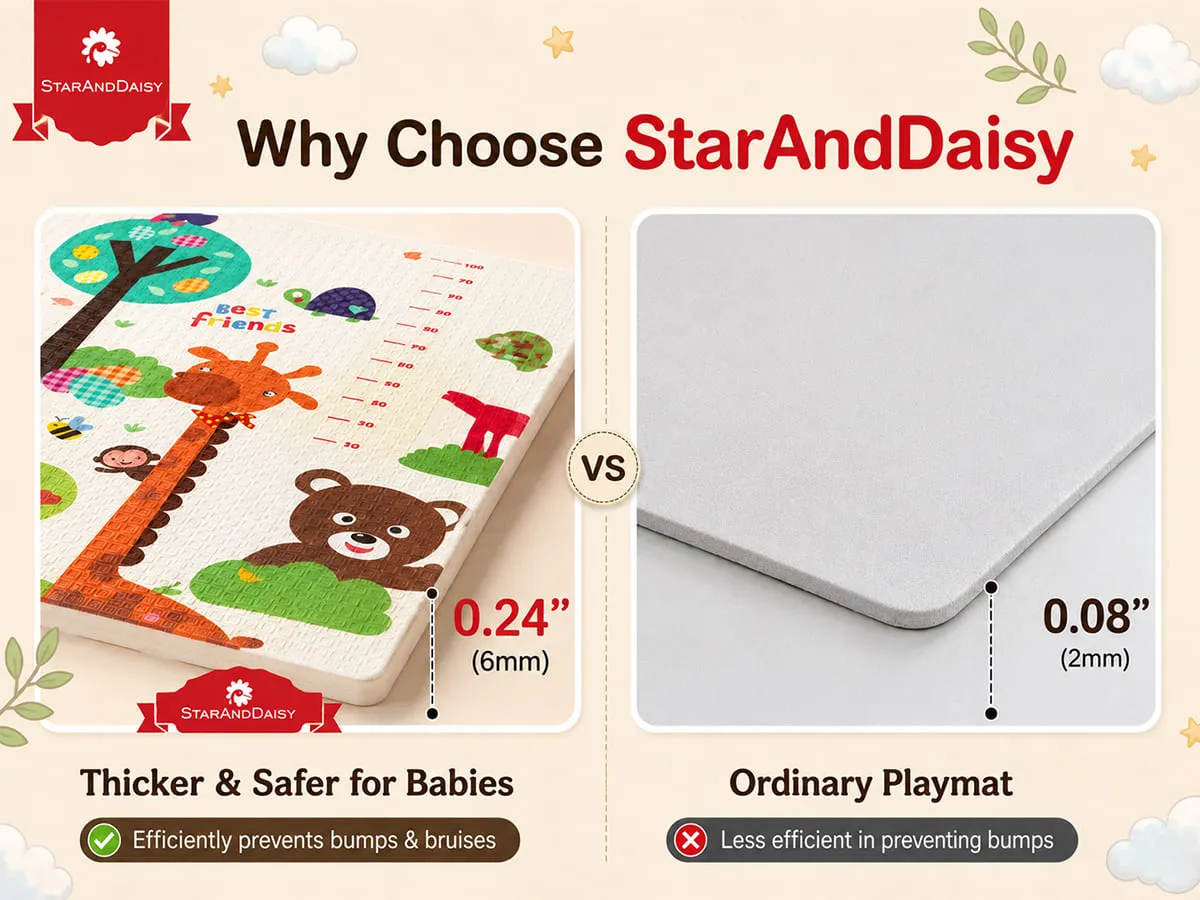 Baby Play Mat 6 × 5 ft, 6mm Thick Foldable XPE Foam Mat