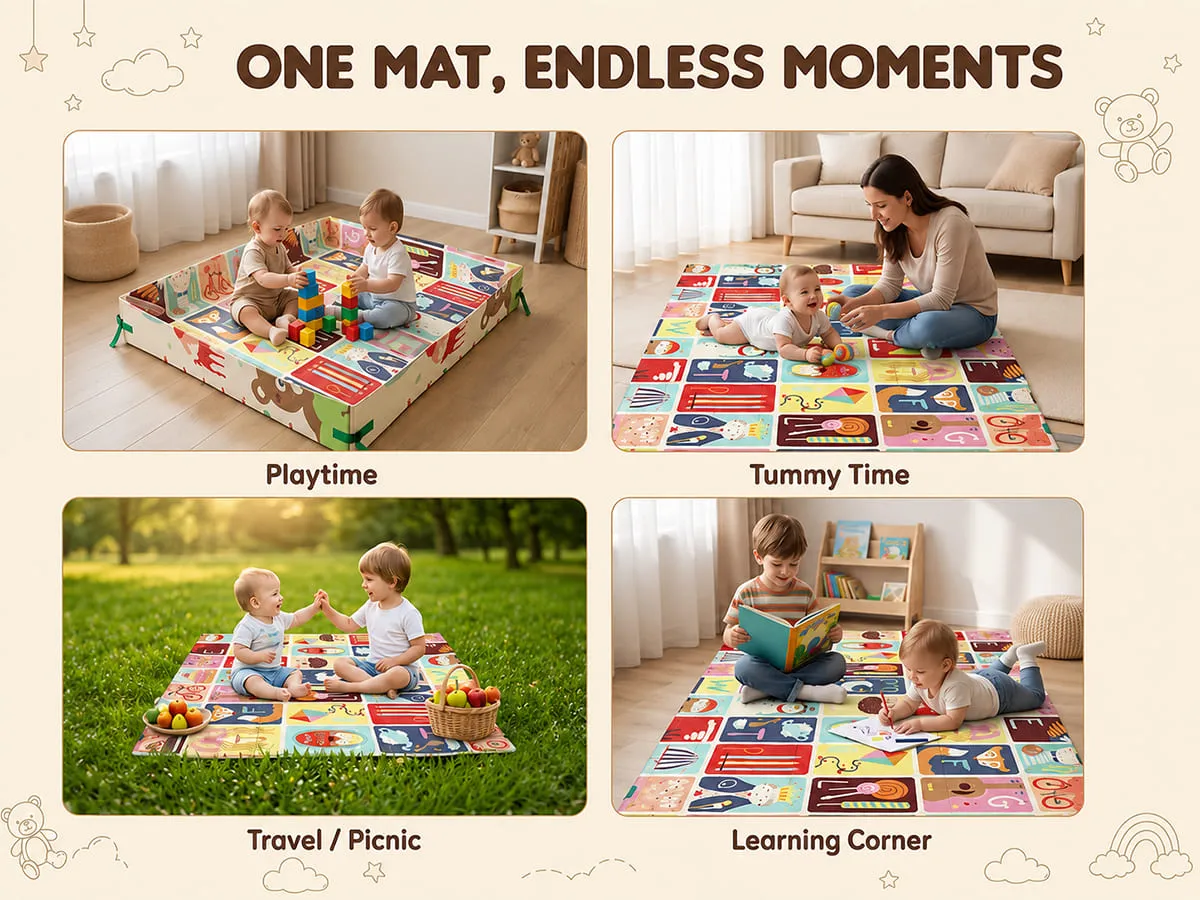 Baby Play Mat 6 × 5 ft, 6mm Thick Foldable XPE Foam Mat