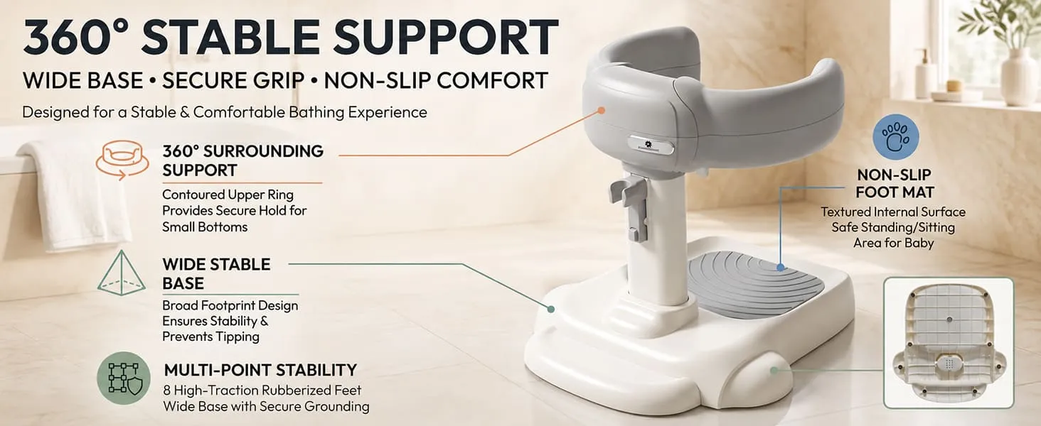 Baby Bath & Shower Standing Support Grey & White