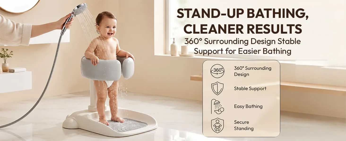Baby Bath & Shower Standing Support Grey & White