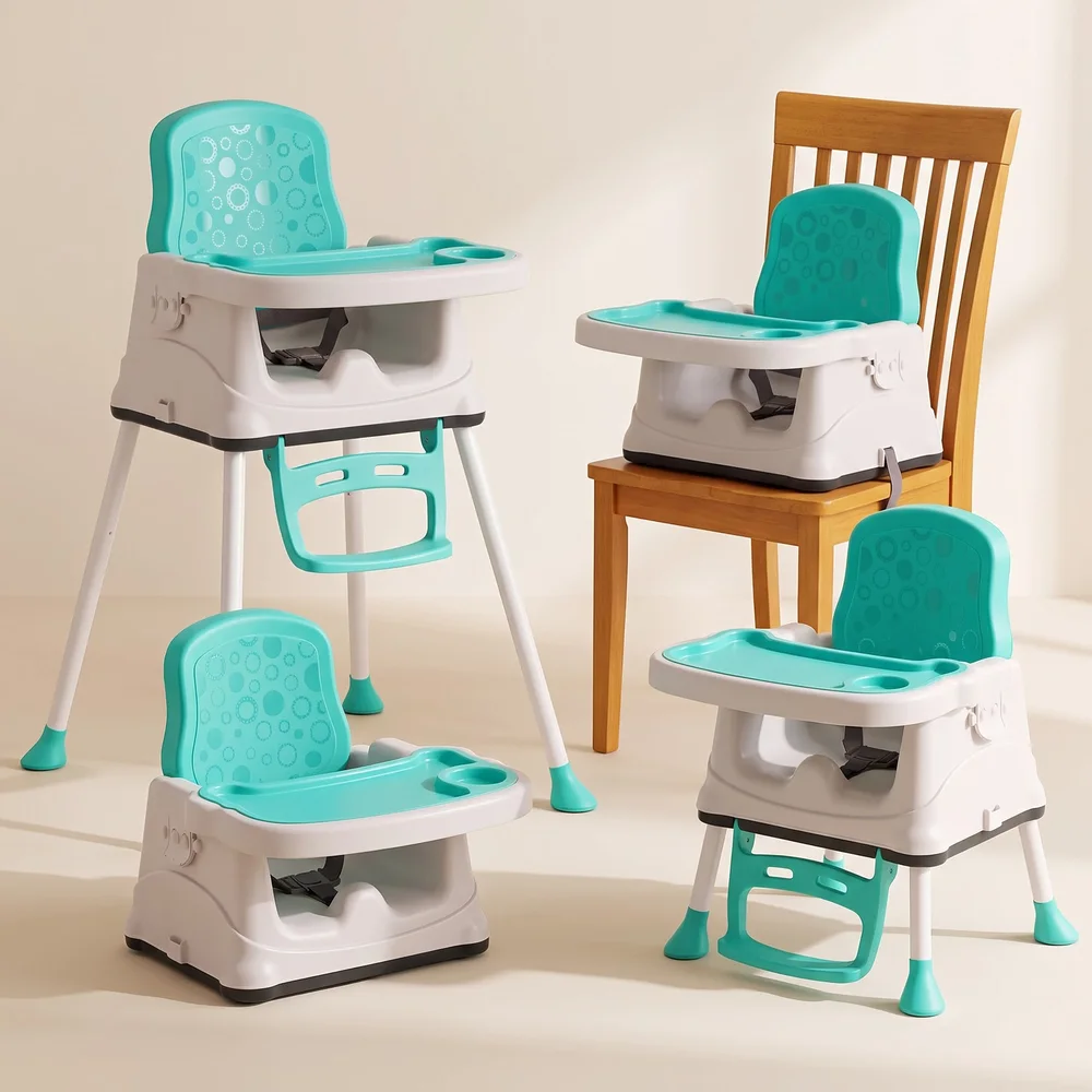 StarAndDaisy Munchkin Throne 2-in-1 Baby High Chair with 3-Point Safety Belt, Adjustable Double Tray, Footrest & Steel Legs – Green