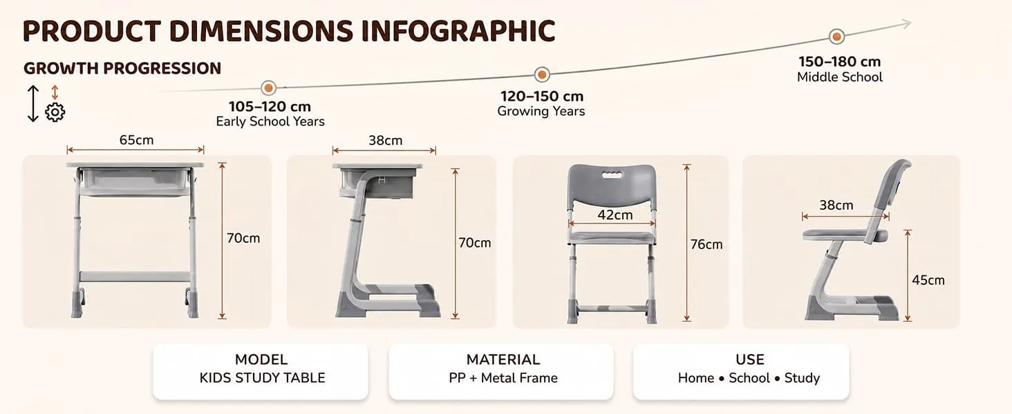 Smart Kids Study Table and Chair Set with Adjustable height