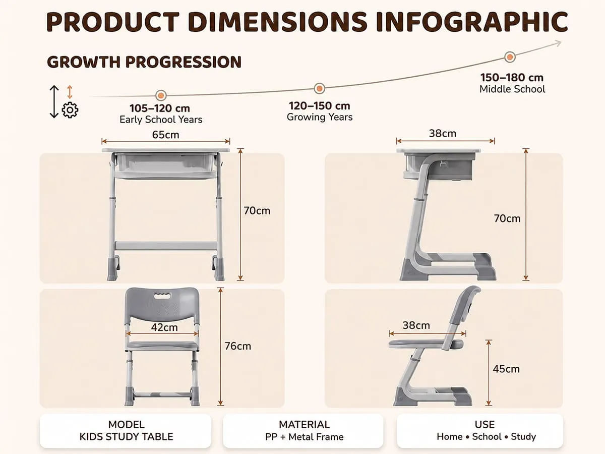 Smart Kids Study Table and Chair Set with Adjustable height