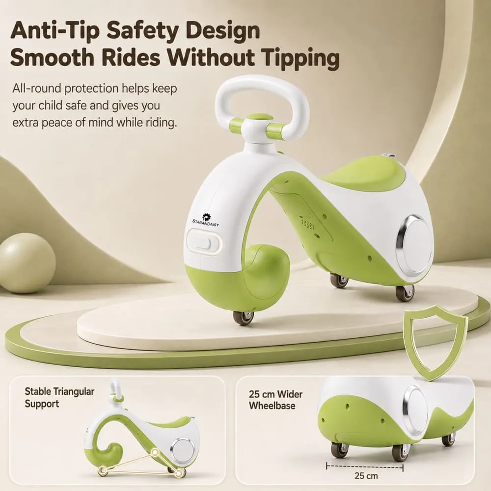 details and dimension of Mini move Balancing Bike Swing Car green