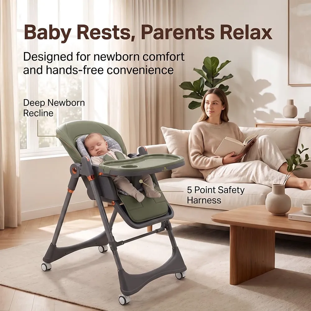 baby rest with 2 in 1 Swing Royal High Chair green