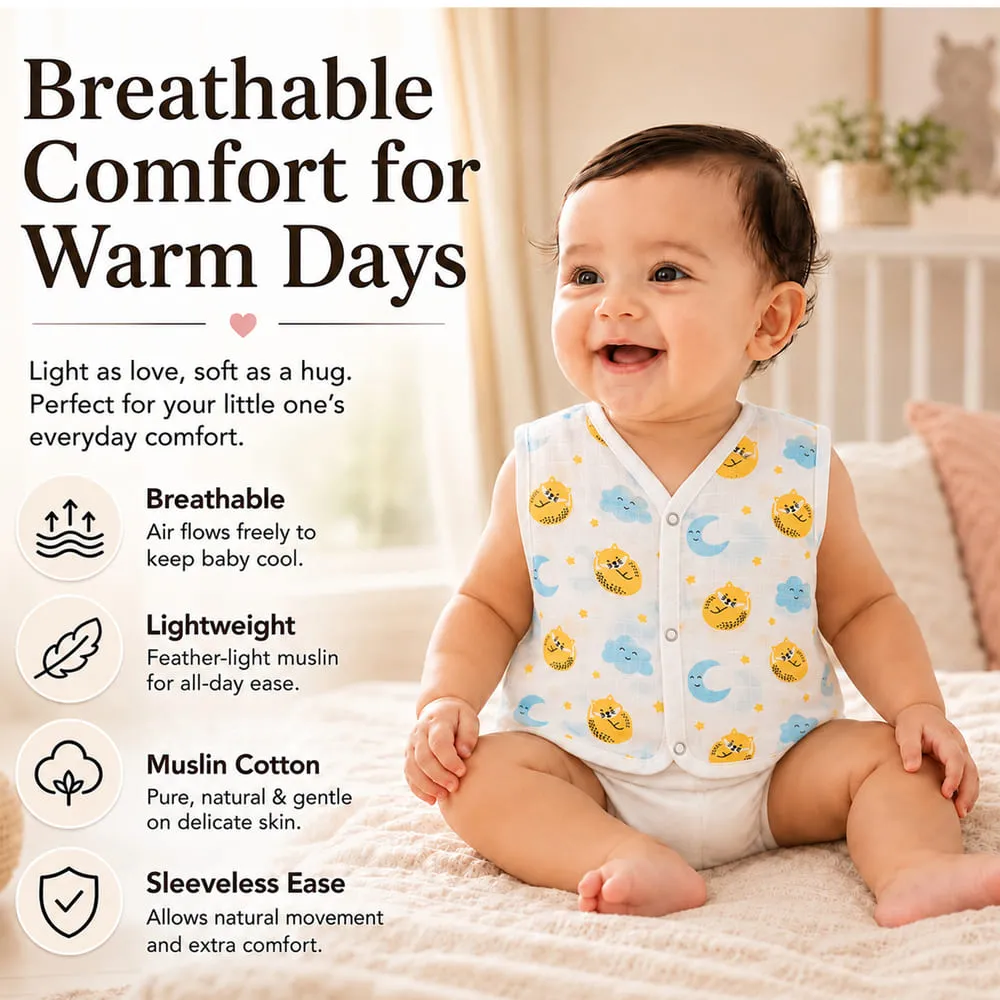 breathable comfortable muslin jhabla set of 4 tich button