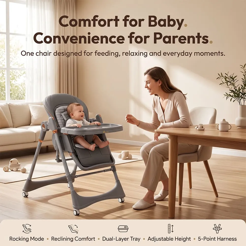 comfort with 2 in 1 Swing Royal High Chair grey