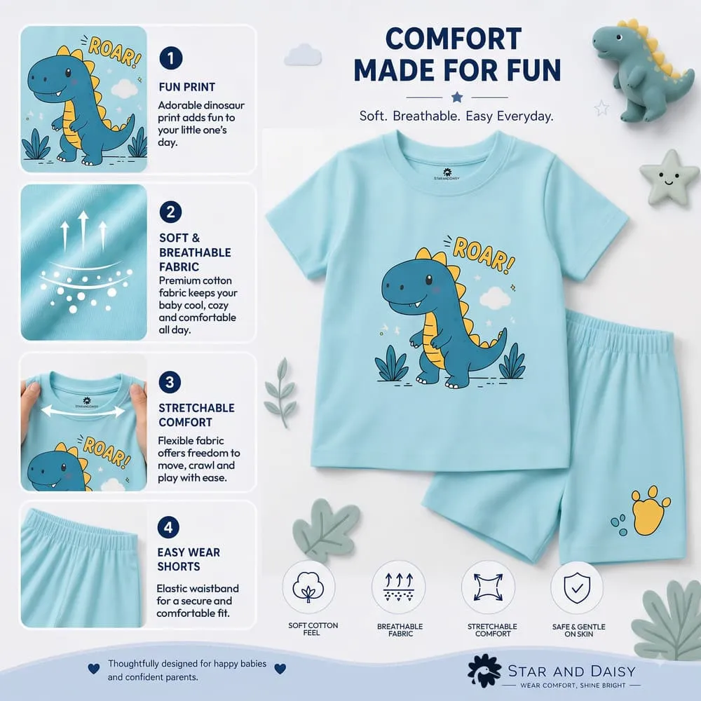 comfortable Baby t shirt with Firozi dinosour print