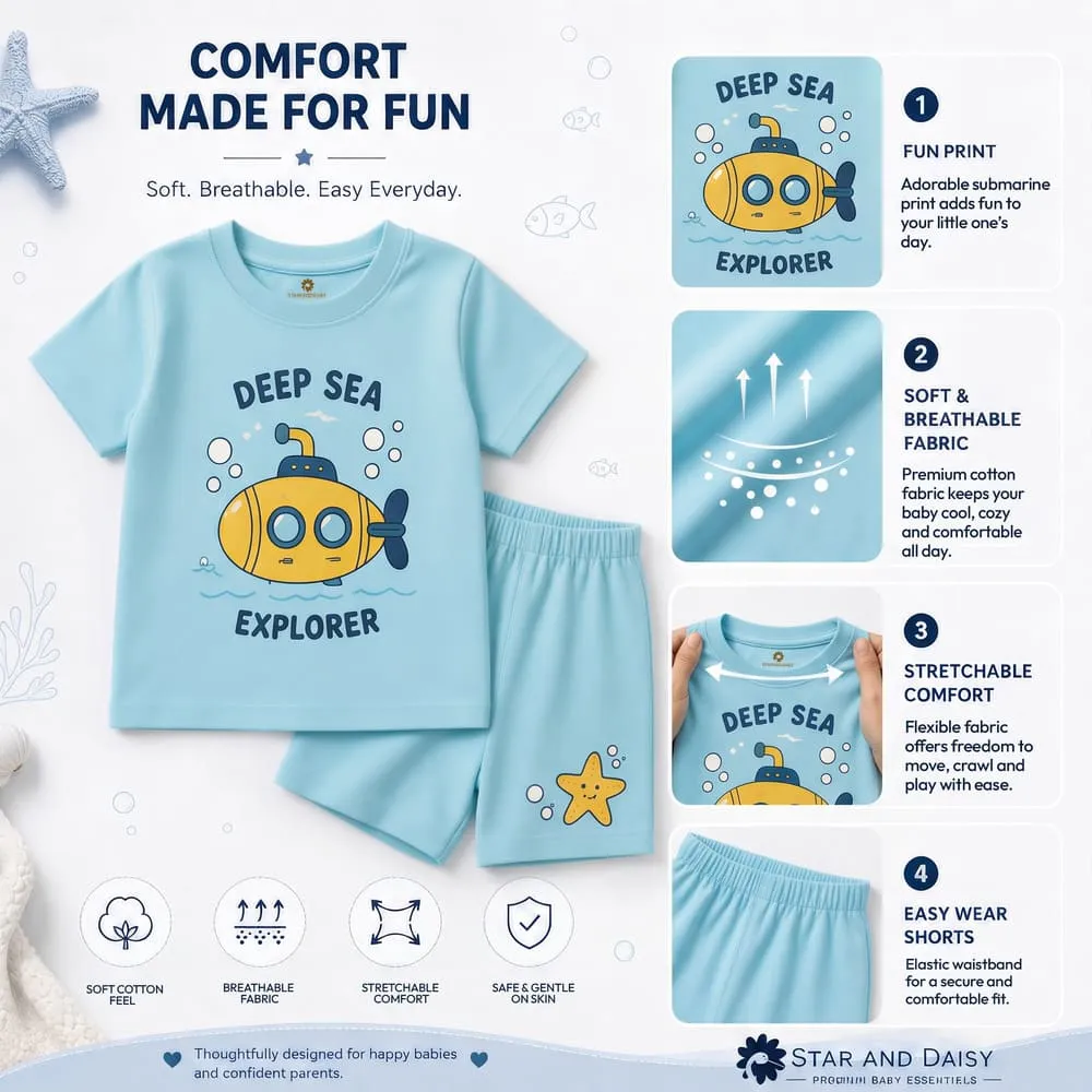 comfortable Baby t shirt with Firozi sumbarine print
