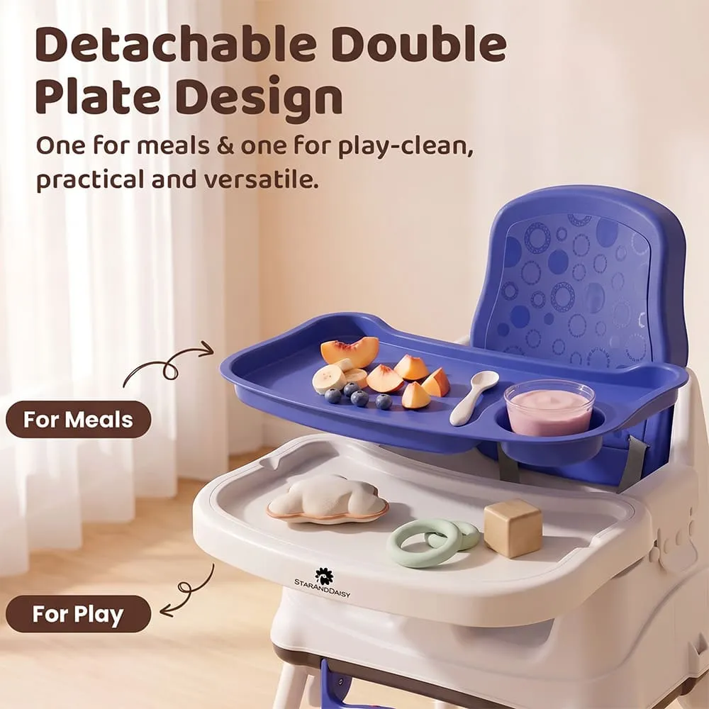 detachable double plate design munchkin baby high chair blue