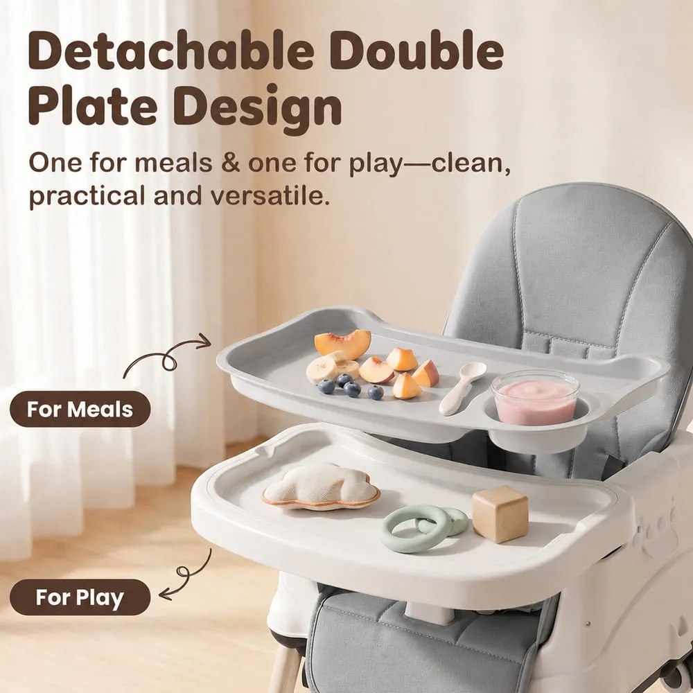 detacheable plate design of 4 in 1 Baby high chair grey