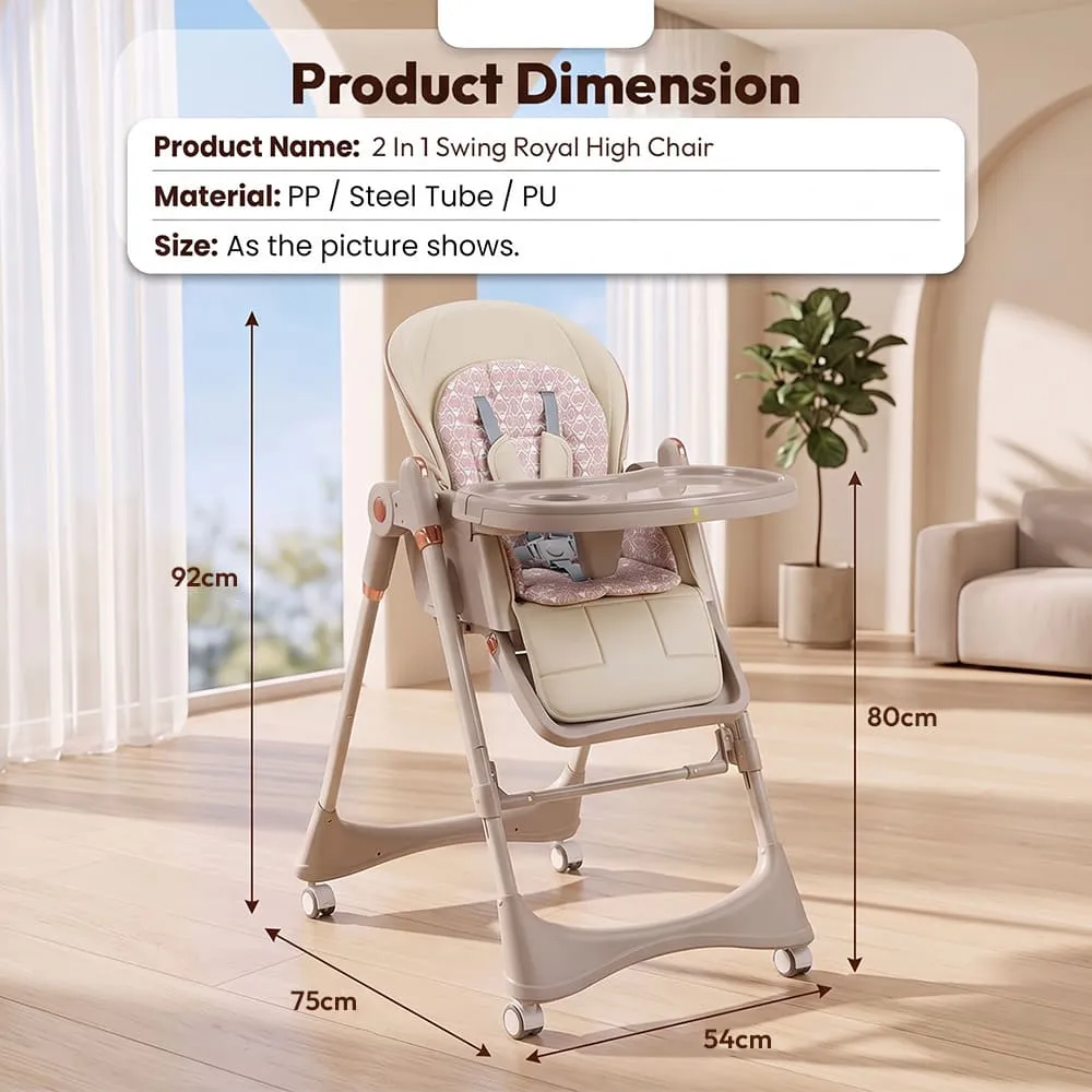 details and dimension of 2 in 1 Swing Royal High Chair brown
