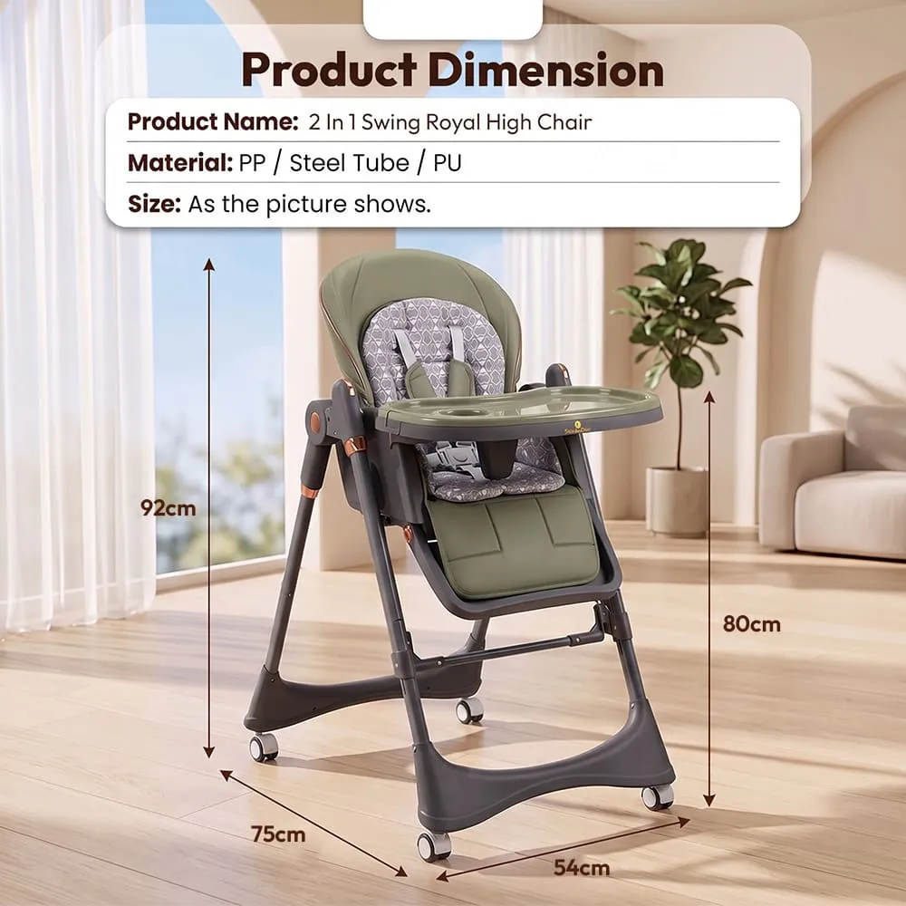 details and dimension of 2 in 1 Swing Royal High Chair green
