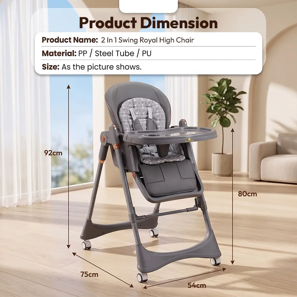 details and dimension of 2 in 1 Swing Royal High Chair grey