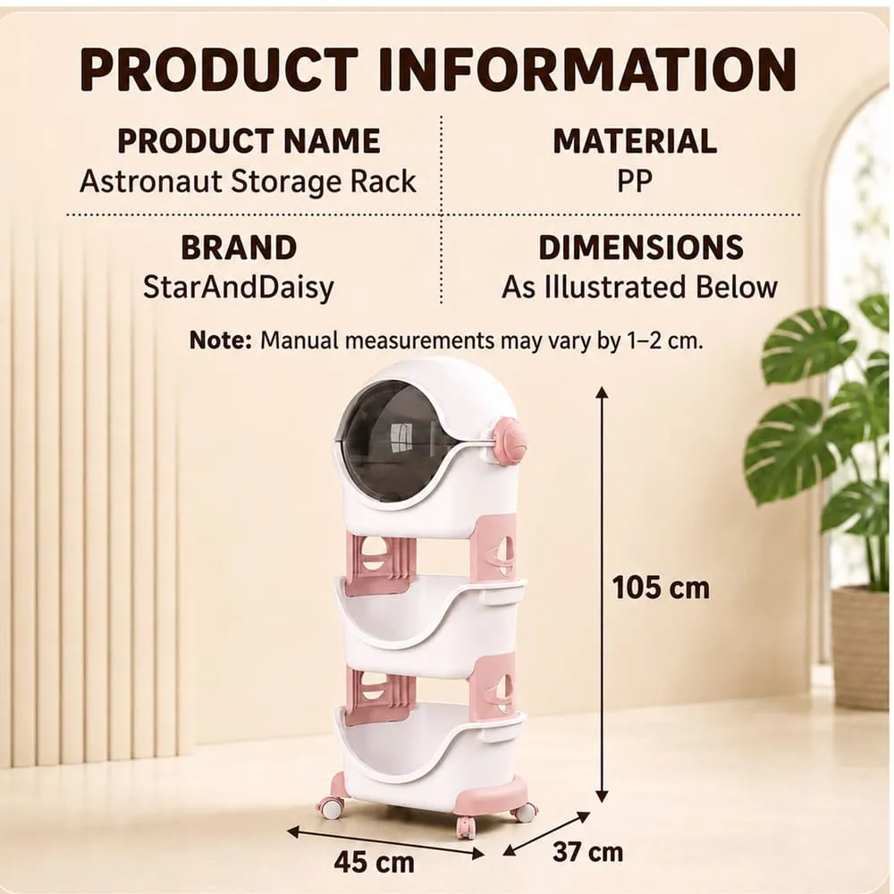 details and dimension of Astronaut Smart storage organizer pink