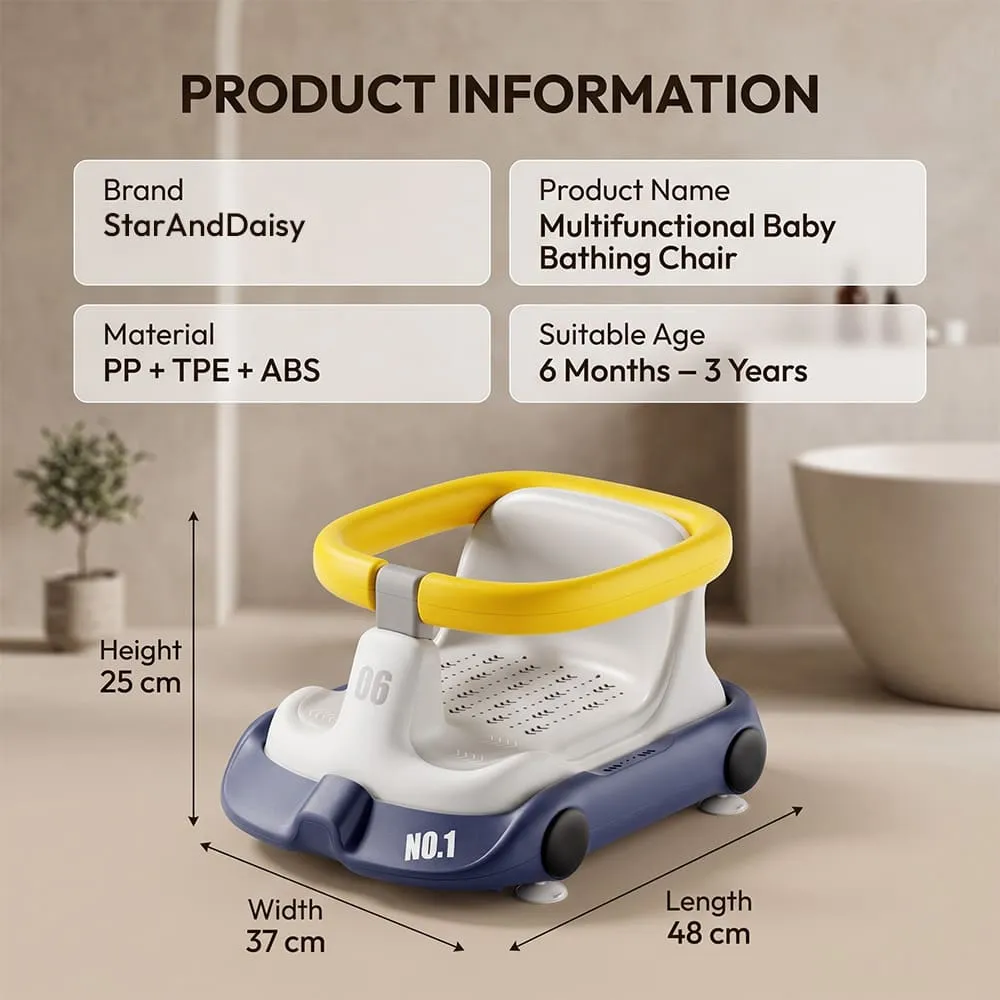 details and dimension of Multifunctional Baby Bath chair yellow blue