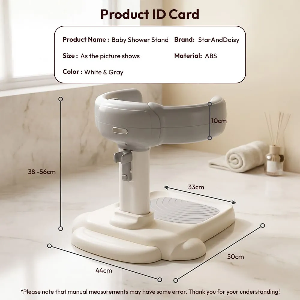 details and dimension of Multifunctional Baby Bath shower stand grey