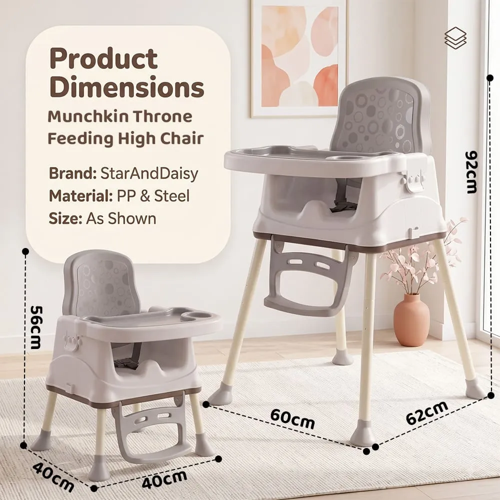 details and dimension of Munchkin Throne Baby High Chair Grey
