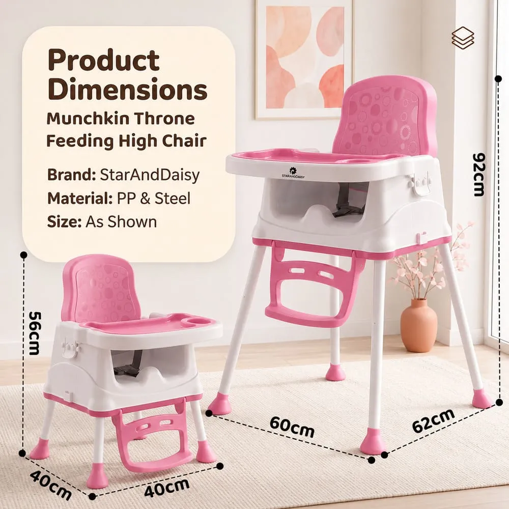 details and dimension of Munchkin Throne Baby High Chair Pink
