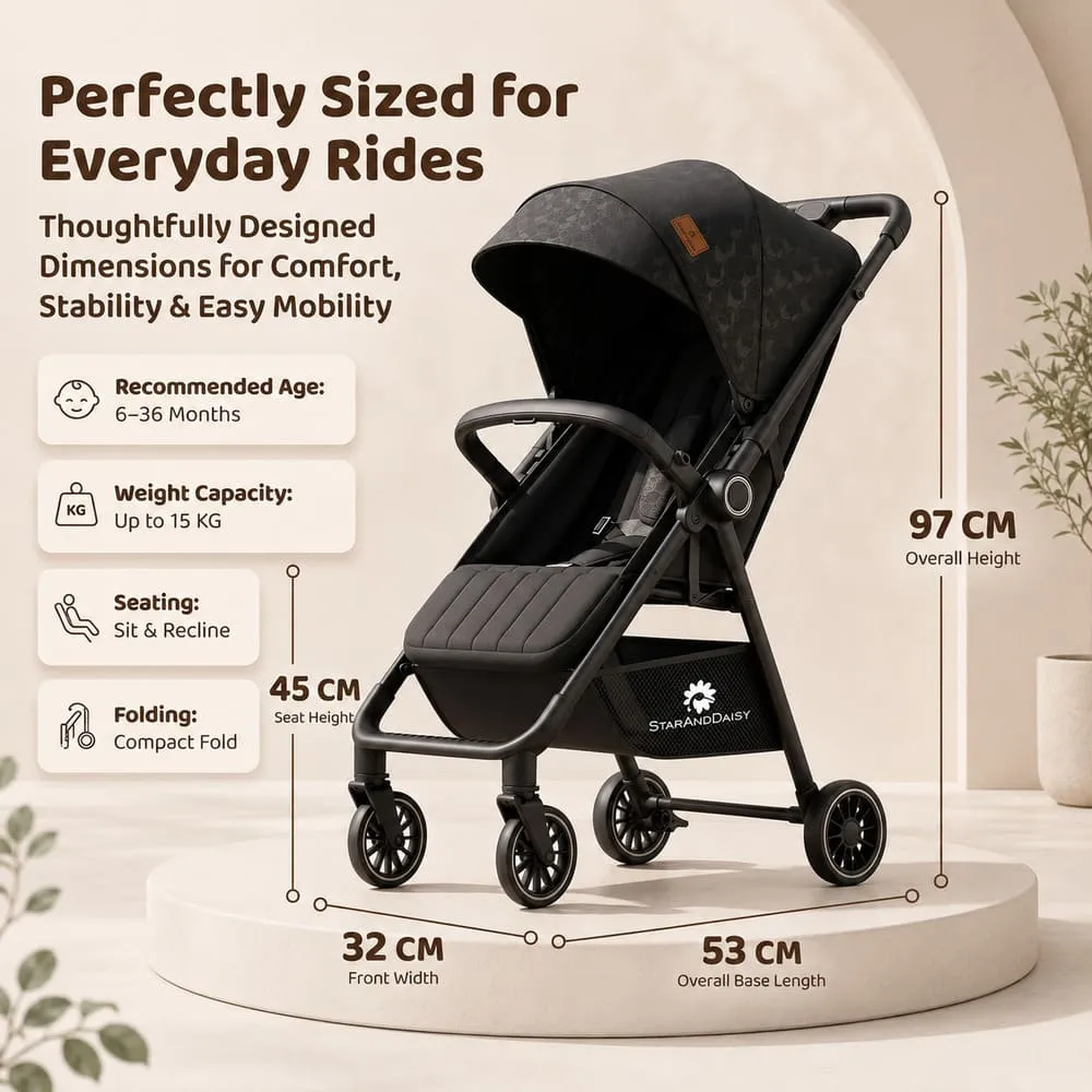 details and dimension of bliss baby stroller black