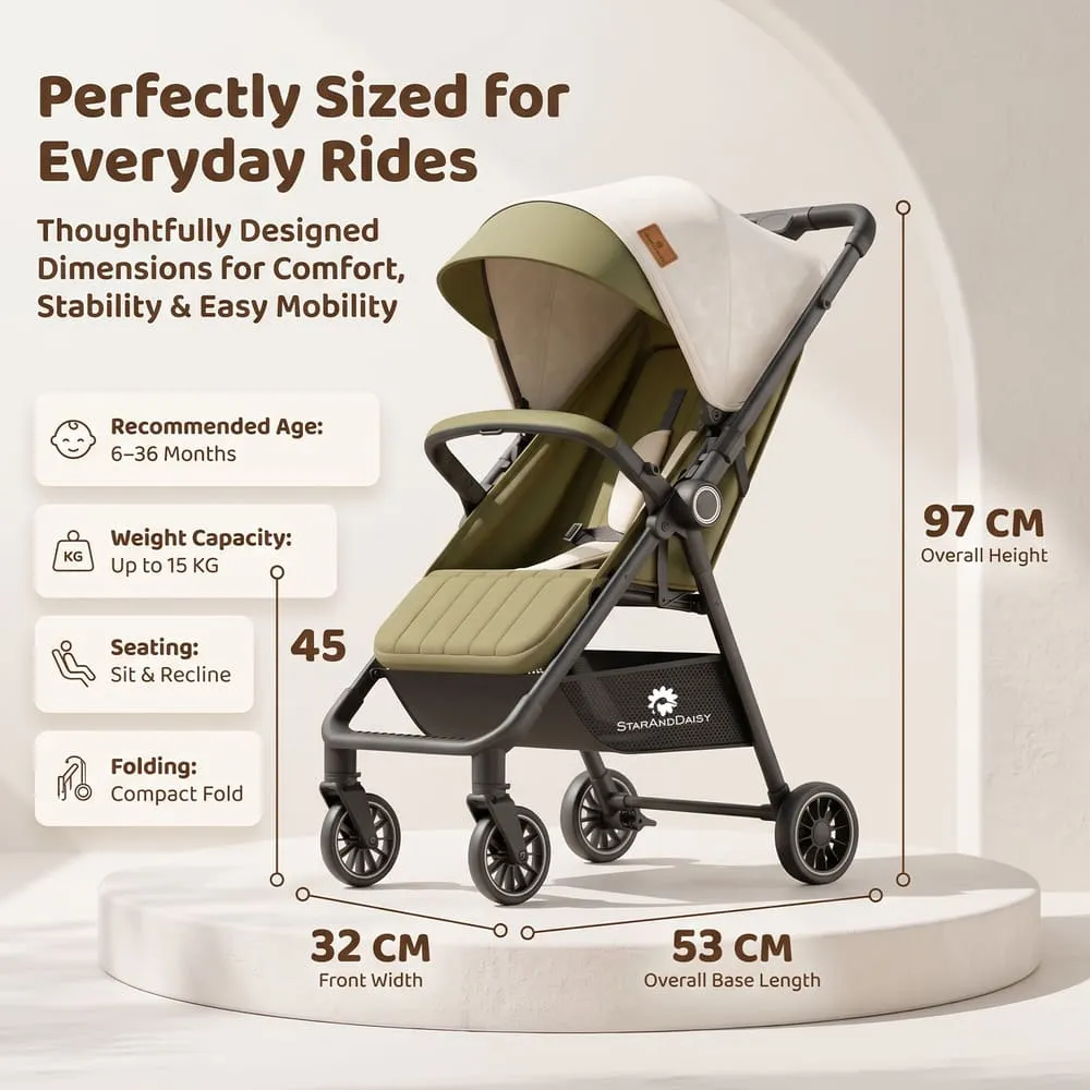 details and dimension of bliss baby stroller green