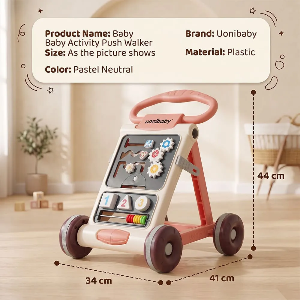 details and dimension of uonibaby activity push walker beige