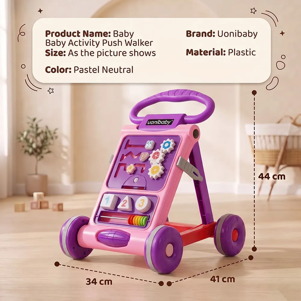 details and dimension of uonibaby activity push walker pink purple