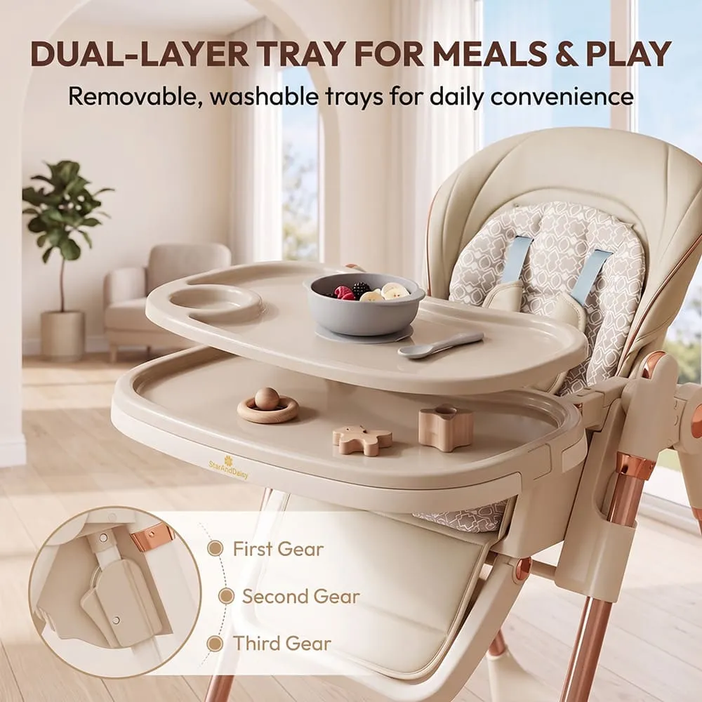 dual layer tray 2 in 1 Swing Royal High Chair brown