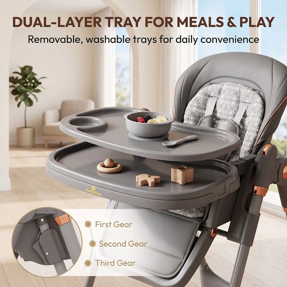 dual layer tray 2 in 1 Swing Royal High Chair grey