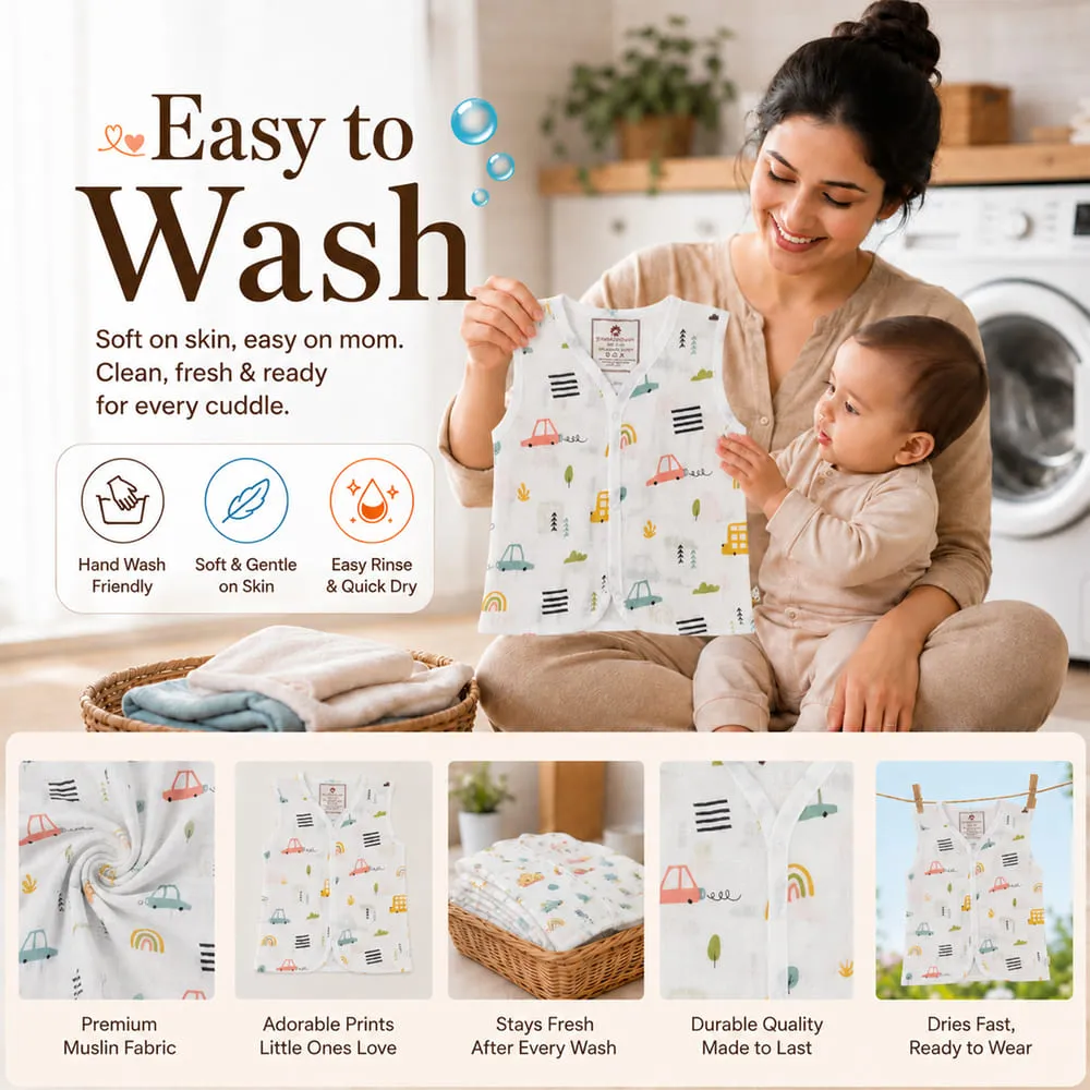 easy to wash muslin jhabla set of 4 tich button