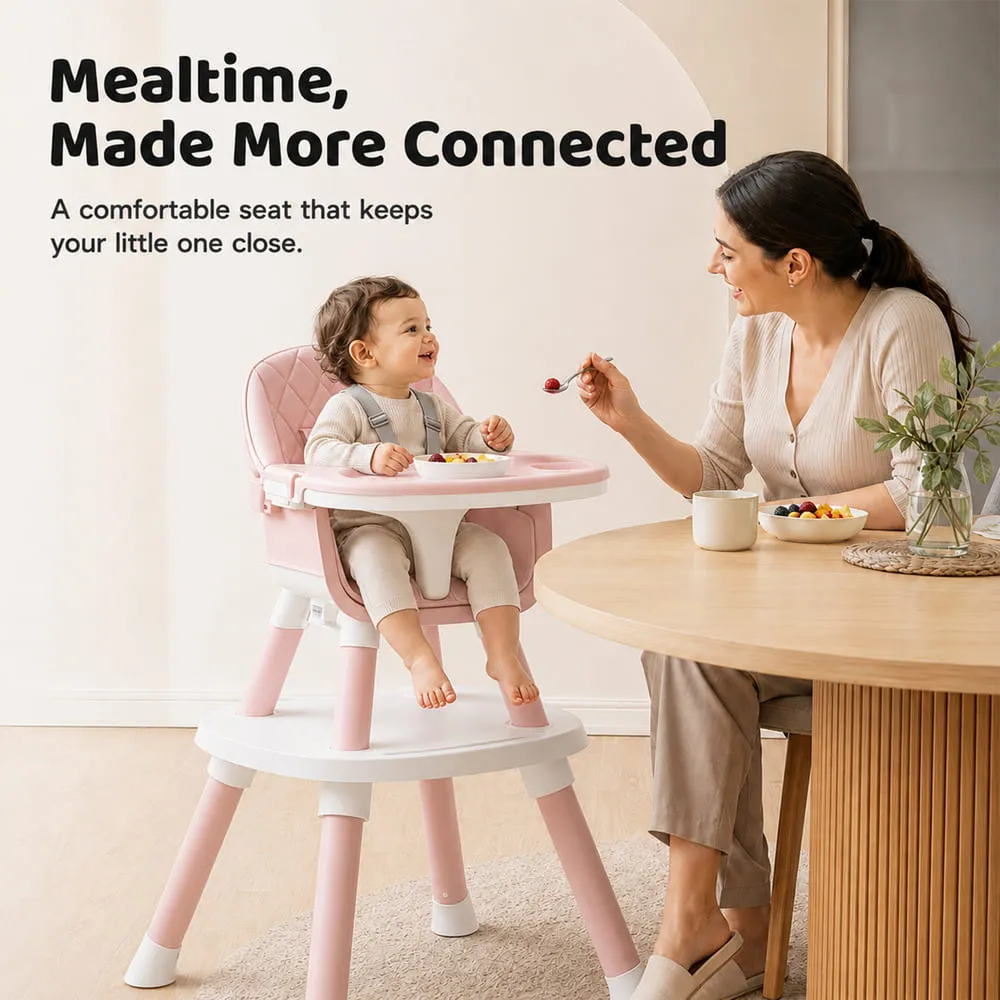 feeding time with Multifunctional Dining Baby High Chair pink