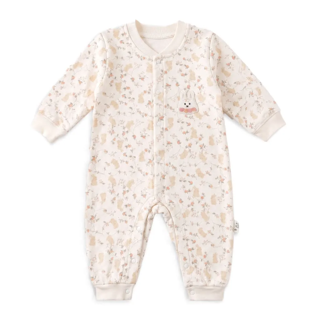 StarAndDaisy 100% Cotton Full-Sleeve Baby Romper with Breathable Fabric, Front Snap Closure & Floral Bunny Flower Print for 0–12 Months