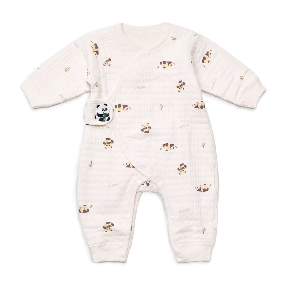 StarAndDaisy 100% Cotton Full-Sleeve Baby Romper with Breathable Quilted Fabric, Side-Open Snap Closure & Cute Panda Print for 0–12 Months
