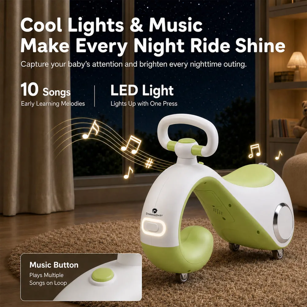light and music inbuilt with Mini move Balancing Bike Swing Car green