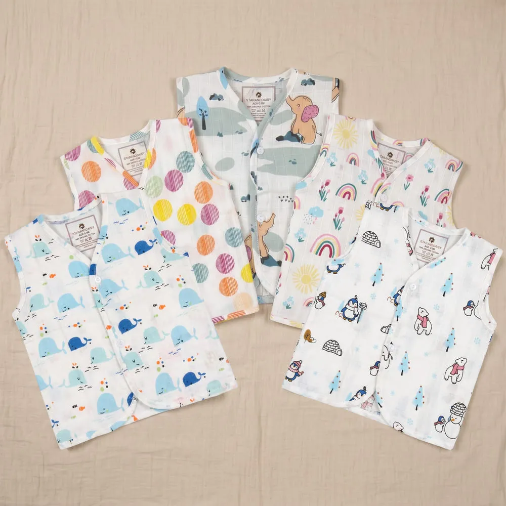 mulslin jhabla set of 5 with button